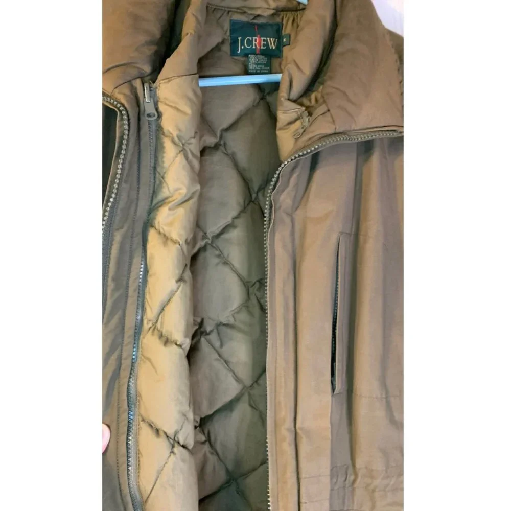 J. Crew Goose Down Coat Size M Men's Brown 550 Fill Power No Hood Quilted Lining